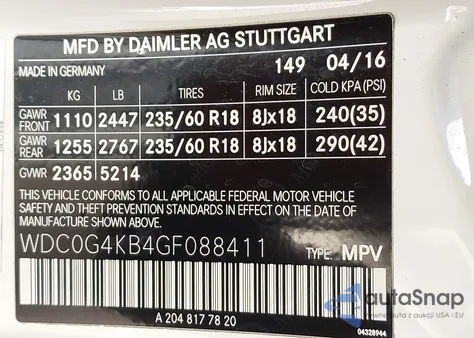 2016 Mercedes-Benz Glc 300 4Matic z USA, uszkodzony, nr VIN WDC0G4KB4GF088411